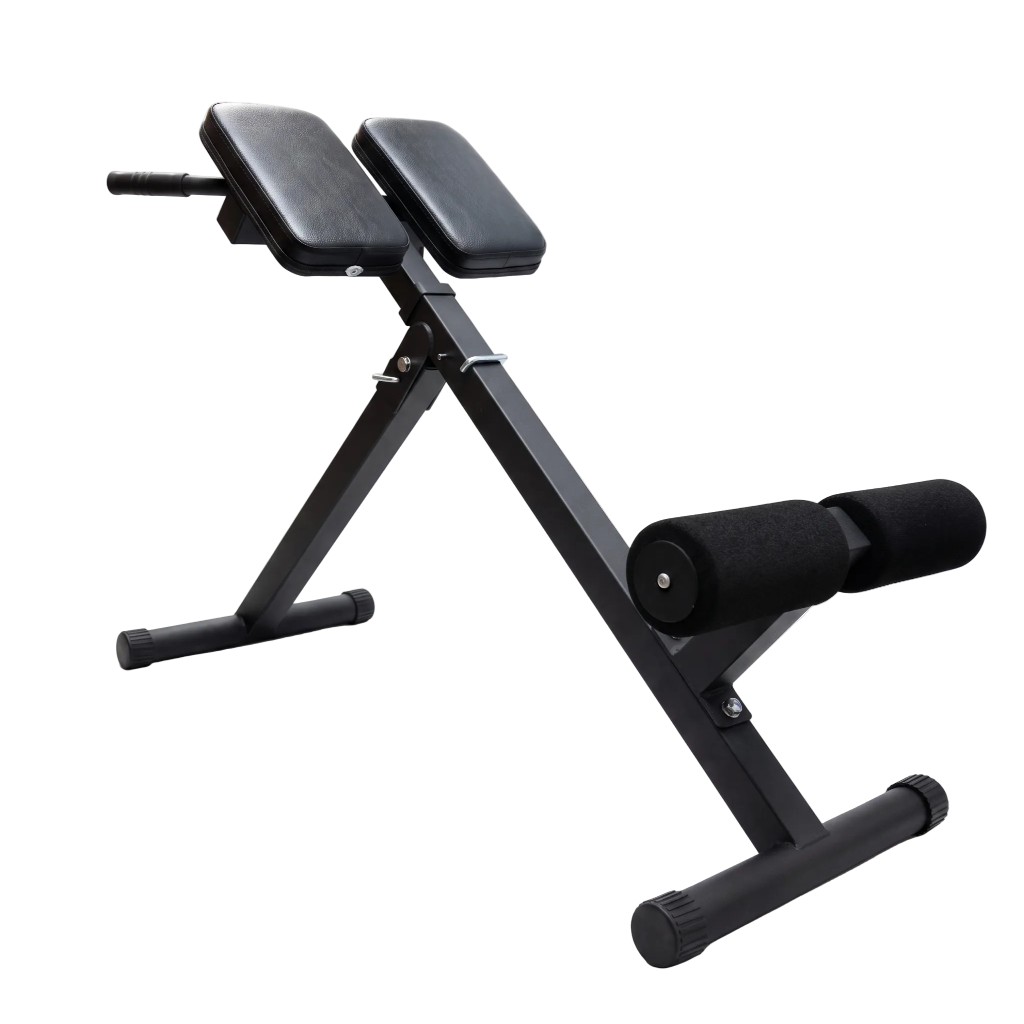 Black adjustable weight bench on a white background