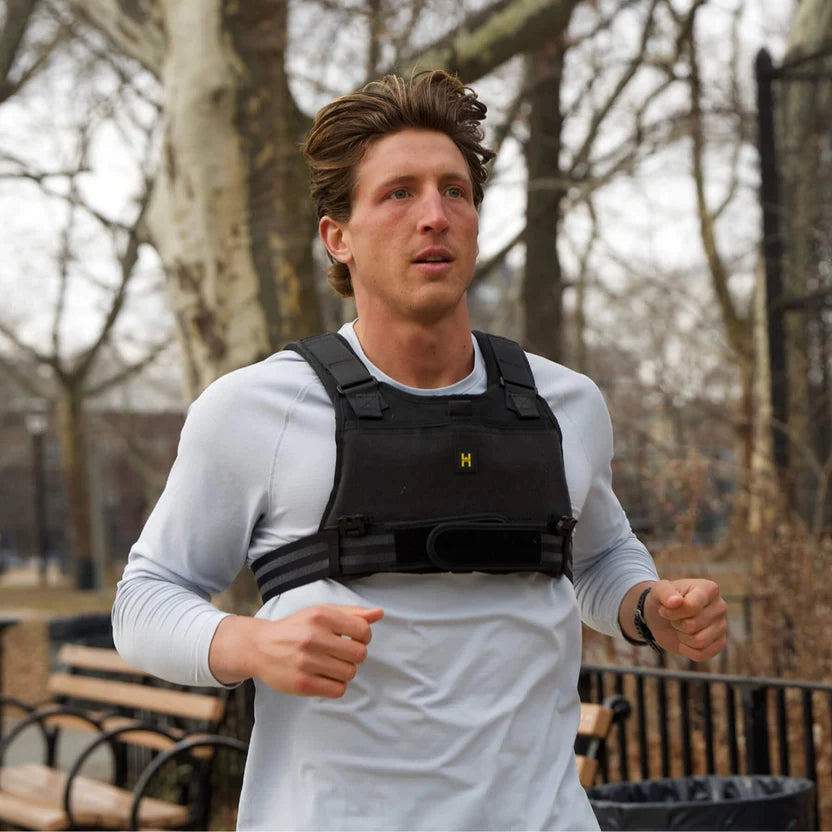 Breathable Nordstick weighted vest worn during training